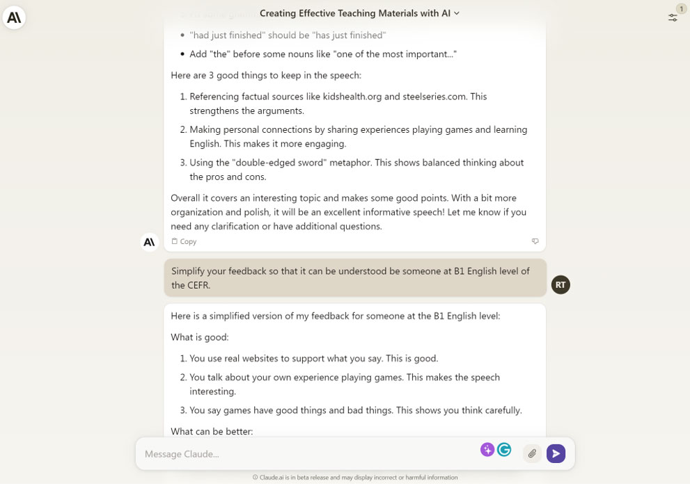 Generating Feedback with AI for TESOL TEFL Teachers