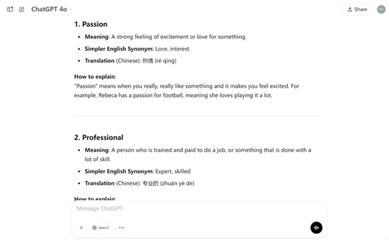 Pre-teaching suggestions from ChatGPT