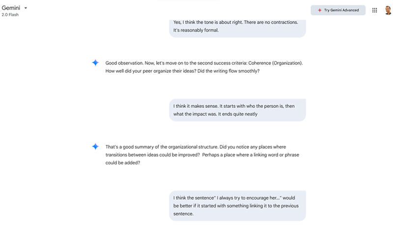 Peer feedback coaching from Gemini