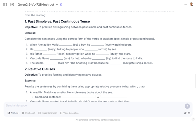 Grammar exercises from Qwen